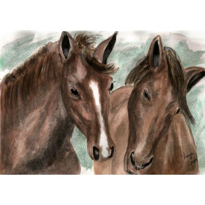Dwa konie , Bożena Ronowska, obrazy akwarela