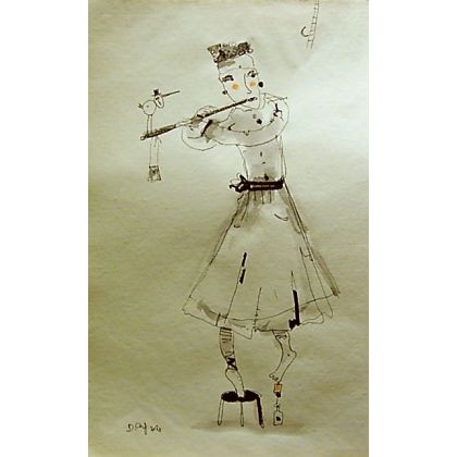 Dariusz Grajek - grafika warsztatowa - Kataryniarz i flecistka.. foto #1