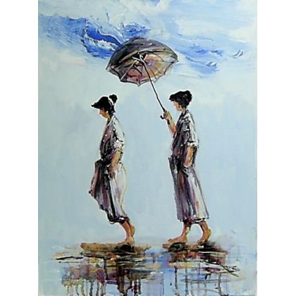 Parasol i wiatr..., Dariusz Grajek, olej + akryl