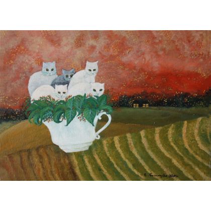 Bukiet kotów / Bouquet of cats, Elżbieta Goszczycka, obrazy olejne