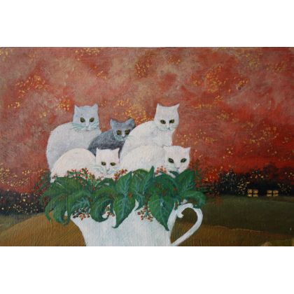 Elżbieta Goszczycka - obrazy olejne - Bukiet kotów / Bouquet of cats foto #3