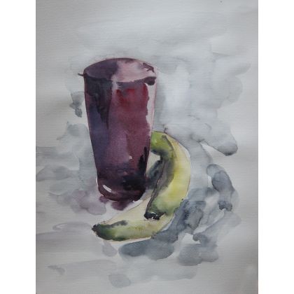 Banany i szklanka, Kateryna Honcharenko, obrazy akwarela