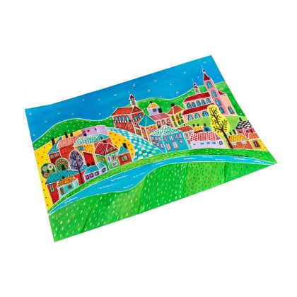 Sara Mondrian - obrazy akwarela - Panorama kolorowe miasteczko foto #3