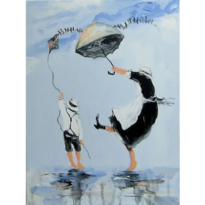 Latawiec i parasol..., Dariusz Grajek, olej + akryl