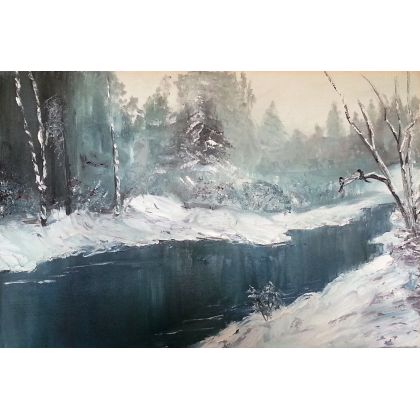 rzeka w zimie, Stanisław Tobiasz, obrazy olejne