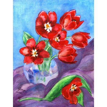 Tulipany w wazonie, Bożena Ronowska, obrazy akwarela