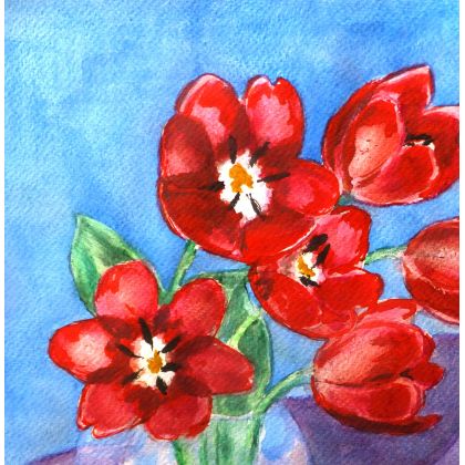 Bożena Ronowska - obrazy akwarela - Tulipany w wazonie foto #1