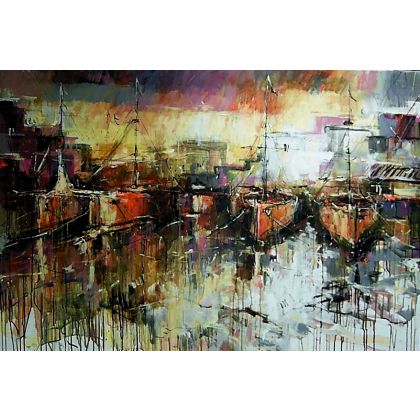 Słoneczny port..., Dariusz Grajek, olej + akryl