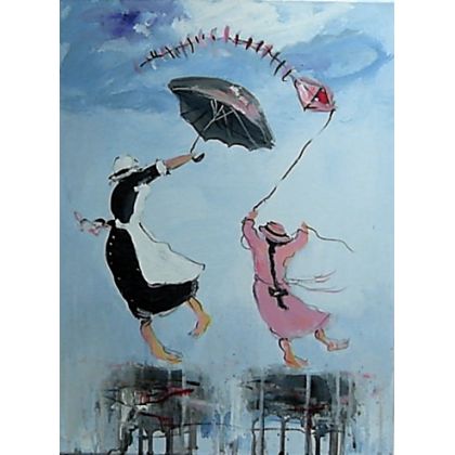 Parasolka i latawiec...., Dariusz Grajek, olej + akryl