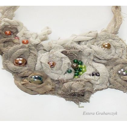 Estera Grabarczyk - korale,naszyjniki - lniany naszyjnik z perełkami foto #2