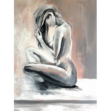 Akt w bieli 60x80, Alina Louka, obrazy tech. mieszana