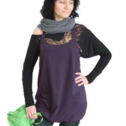 tunika na szelkach śliwka, halo-pracownia, sukienki