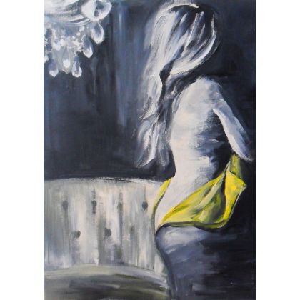 żółta sukienka 50x70, Alina Louka, obrazy akryl