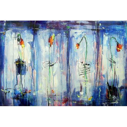 Kwiaty w wazonach...., Dariusz Grajek, olej + akryl