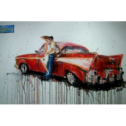 Cadillac i zakochani..., Dariusz Grajek, olej + akryl
