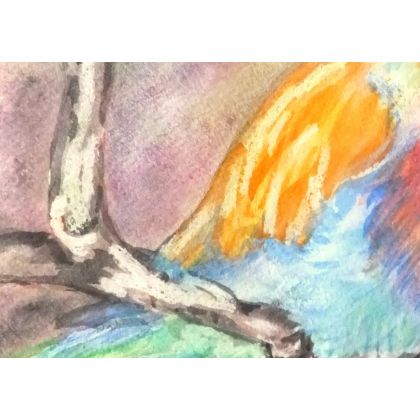 Bożena Ronowska - obrazy akwarela - Kolorowy ptak na gałęzi foto #1