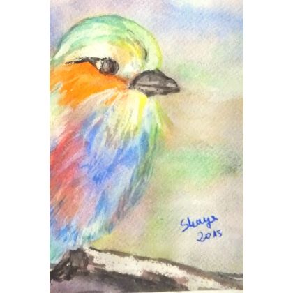 Bożena Ronowska - obrazy akwarela - Kolorowy ptak na gałęzi foto #2
