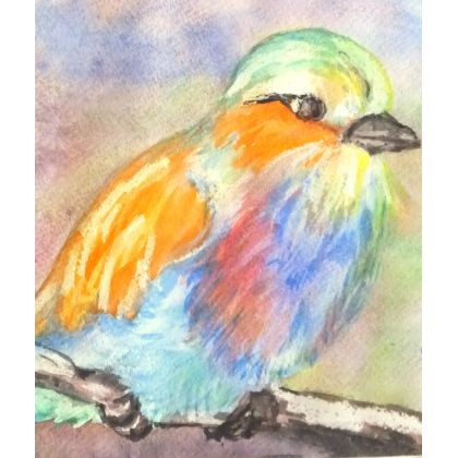 Bożena Ronowska - obrazy akwarela - Kolorowy ptak na gałęzi foto #3