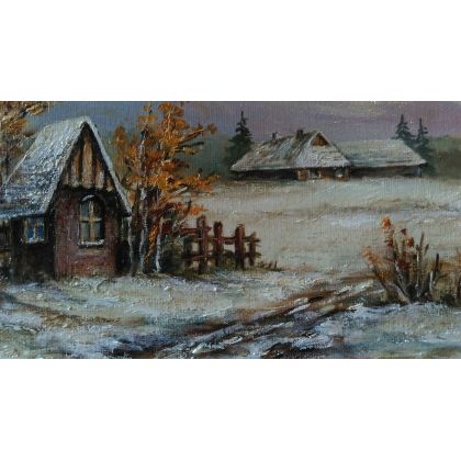 Danuta Rydygier - obrazy olejne - zimowy pejzaż wiejski foto #3