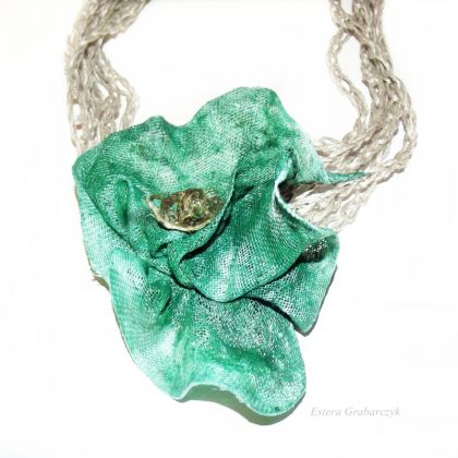 Estera Grabarczyk - korale,naszyjniki - zielony lniany naszyjnik foto #2