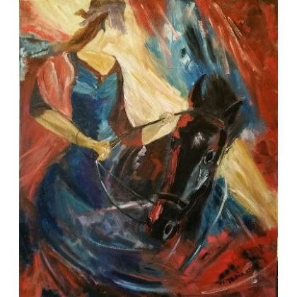 Kobieta na koniu, Stanisław Tobiasz, obrazy olejne
