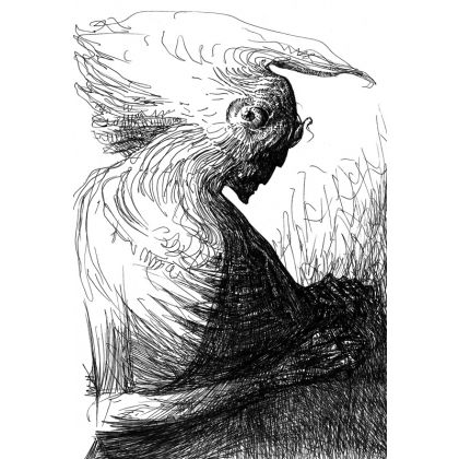 Myśliciel  *piórko, Krzysztof Krawiec, rysunek tuszem