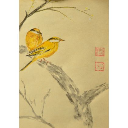 yellow birds, Sylwester Sulima, rysunki tech.mieszana