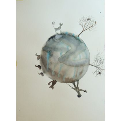 Tajemnicza planeta 30x40cm, Paweł Dąbrowski, obrazy akwarela