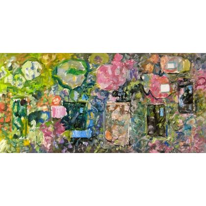 Kwiaty, w słoikach, 120x60, Eryk Maler, obrazy olejne