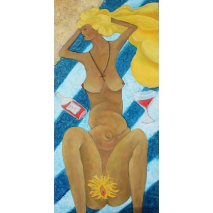 Plaża nudystów obraz olejny oprawiony, Elżbieta Goszczycka, obrazy olejne