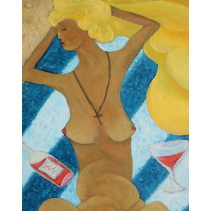 Elżbieta Goszczycka - obrazy olejne - Plaża nudystów obraz olejny oprawiony foto #1