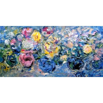 Kwiaty w słońcu - aleja kwiatów, Eryk Maler, obrazy olejne