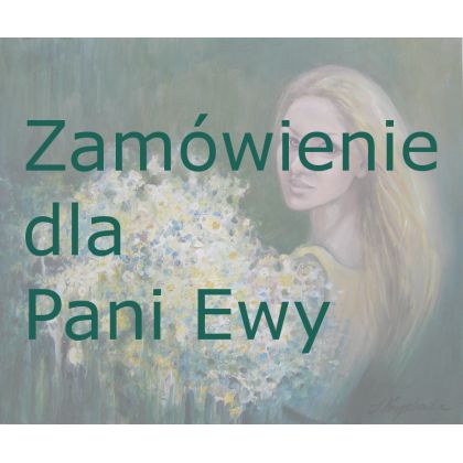 DZIEWCZYNA Z BUKIETEM KWIATÓW, Izabela Krzyszkowska , olej + akryl