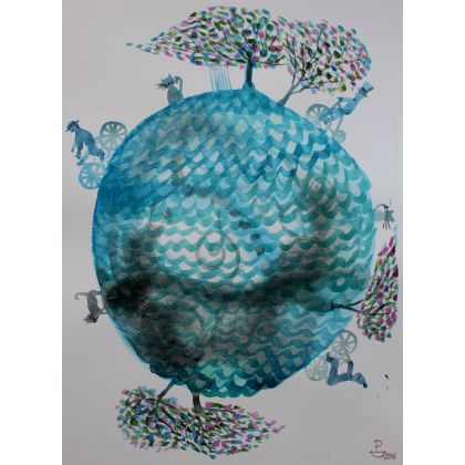 Planeta błękitne jezioro 30x40, Paweł Dąbrowski, obrazy akwarela