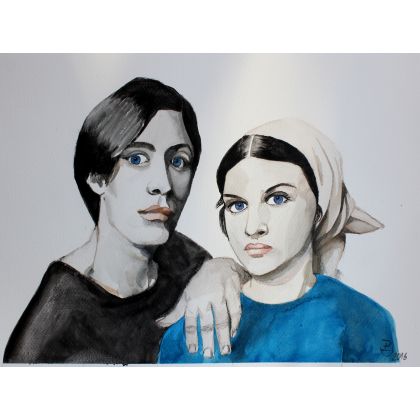 Claude i Paloma 30x40cm, Paweł Dąbrowski, obrazy akwarela