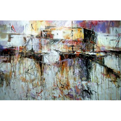 Port i łodzie..., Dariusz Grajek, olej + akryl