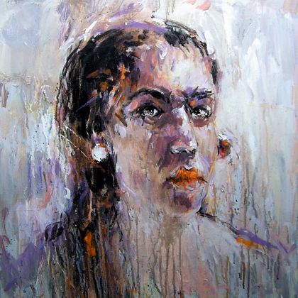 Dziewczyna z kolczykami...., Dariusz Grajek, olej + akryl