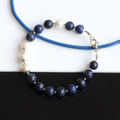 Akadi - bransoletki - B412 Lapis lazuli z perłą - bransoletk foto #1