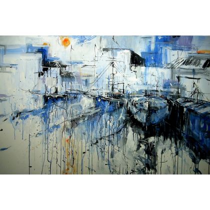 Błękitna zatoczka..., Dariusz Grajek, olej + akryl