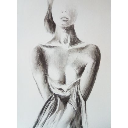 woman 40x45, Alina Louka, rysunek węglem