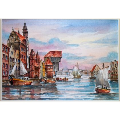 Gdańsk. Motława 3, Danuta Rydygier, obrazy akwarela