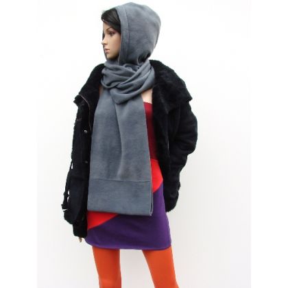 szalokaptur z mufką popielaty, halo-pracownia, szalokaptury