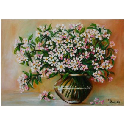 Kwiaty jabłoni obraz olejny 50-70cm, Grażyna Potocka, obrazy olejne