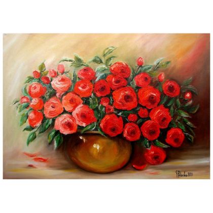 Czerwone róże obraz olejny 50-70cm, Grażyna Potocka, obrazy olejne
