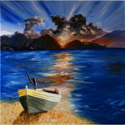 Boat in sunset, Maria Woithofer , obrazy olejne