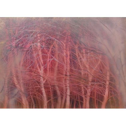 Czerwony las, Mariola Świgulska, olej + akryl