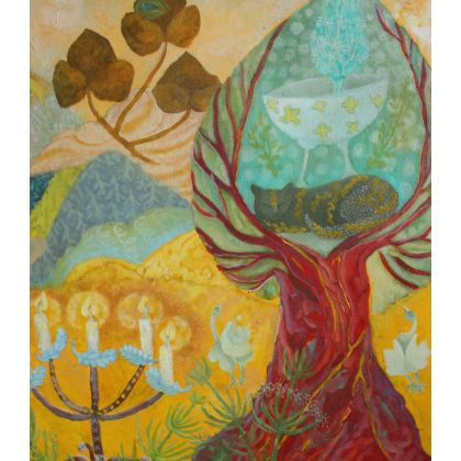 Elżbieta Goszczycka - obrazy olejne - Żółty pejzaż z drzewem foto #3