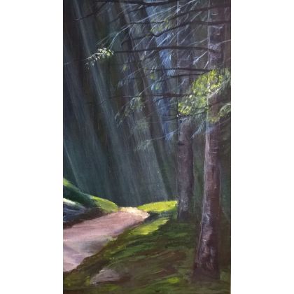 Bogumiła Szufnara - obrazy akryl - W lesie, promienie słońca. foto #1