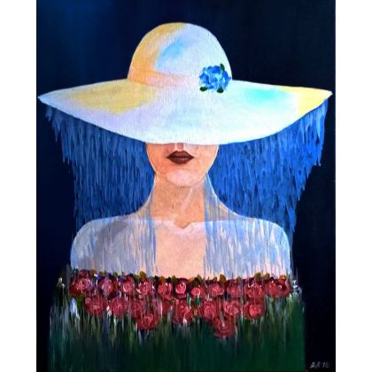 Dama w kapeluszu., Bogumiła Szufnara, obrazy akryl
