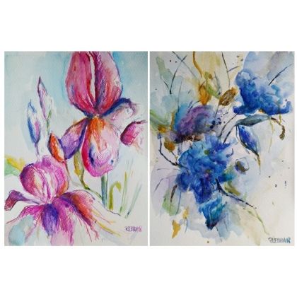 Kwiaty  - dwie akwarele, Paulina Lebida, obrazy akwarela